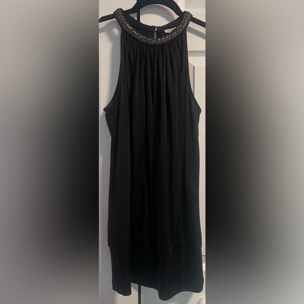 Women's Vintage Cache High Chain Neck Satin Peplum Top